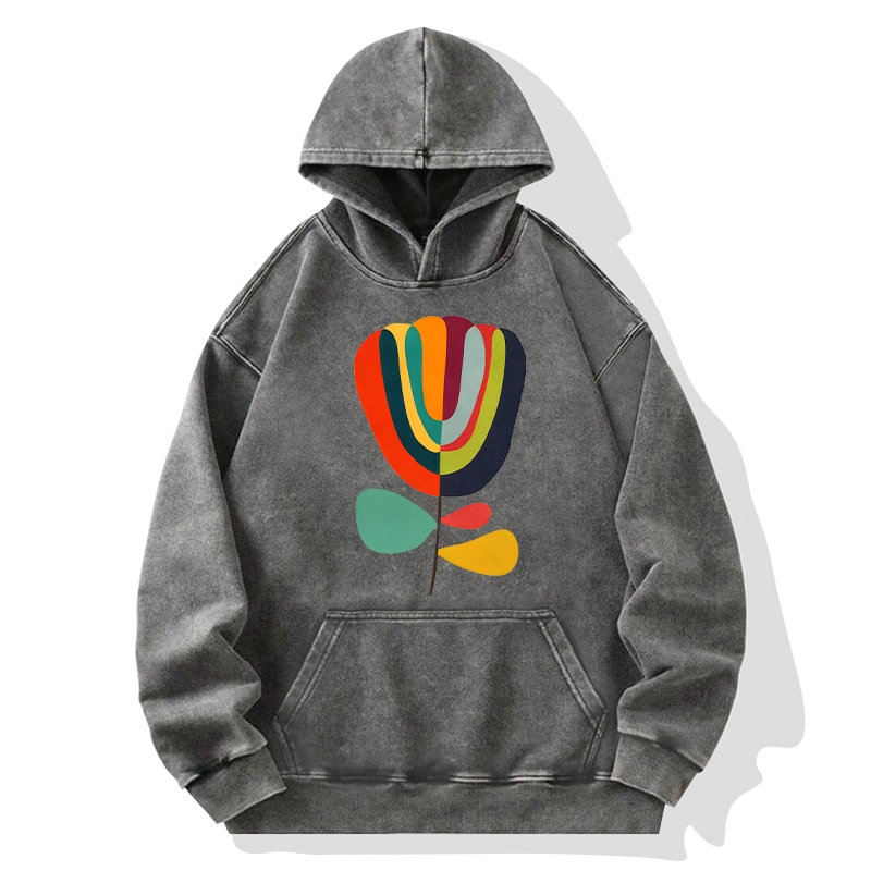Tokyo-Tiger Colorful Flower Minimalist Print Washed Hoodie