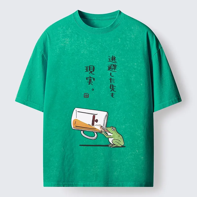 Tokyo-Tiger Chill Escape Frog Sake Graphic Washed T-Shirt