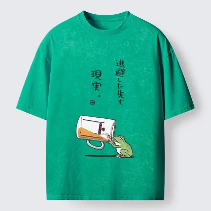 Tokyo-Tiger Chill Escape Frog Sake Graphic Washed T-Shirt
