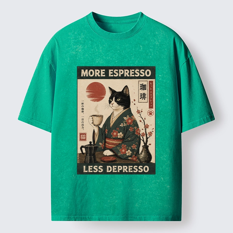 Tokyo-Tiger Funny Meme Kimono Cat Coffee Poster Washed T-Shirt Sale