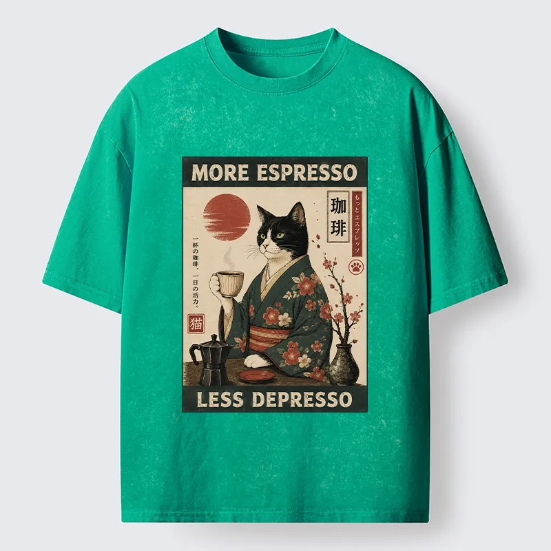Tokyo-Tiger Funny Meme Kimono Cat Coffee Poster Washed T-Shirt