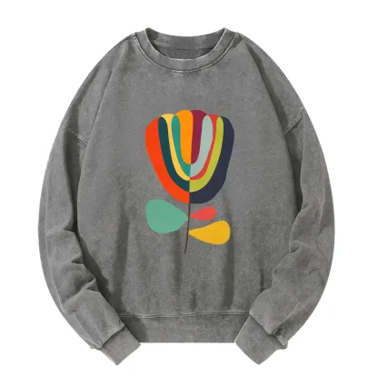 Tokyo-Tiger Colorful Flower Minimalist Print Washed Sweatshirt