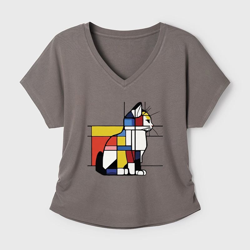 Tokyo-Tiger Geometric Cat Art In Primary Colors Modal Dolman Sleeve T-Shirt