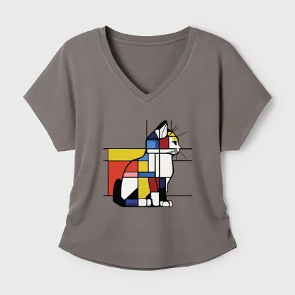 Tokyo-Tiger Geometric Cat Art In Primary Colors Modal Dolman Sleeve T-Shirt
