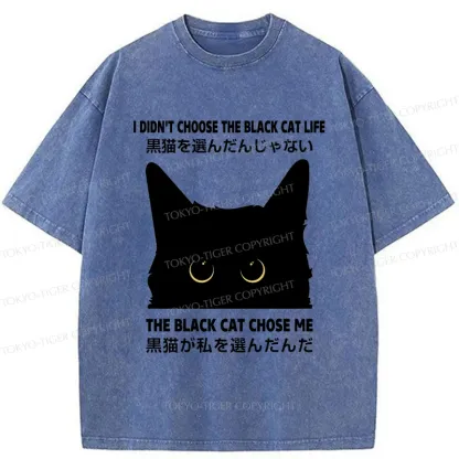 Tokyo-Tiger Black Cat Chose Me Washed T-Shirt