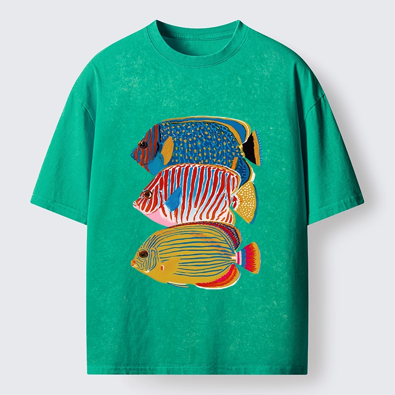 Tokyo-Tiger Three Bright Tropical Ocean Fish Washed T-Shirt