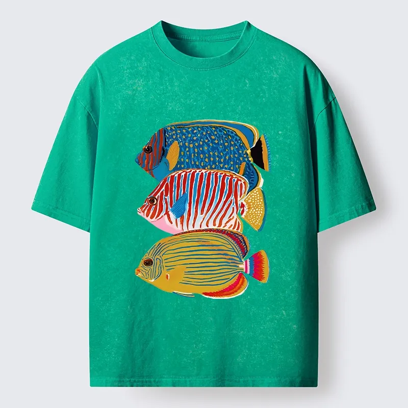Tokyo-Tiger Three Bright Tropical Ocean Fish Washed T-Shirt
