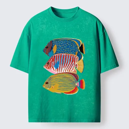 Tokyo-Tiger Three Bright Tropical Ocean Fish Washed T-Shirt