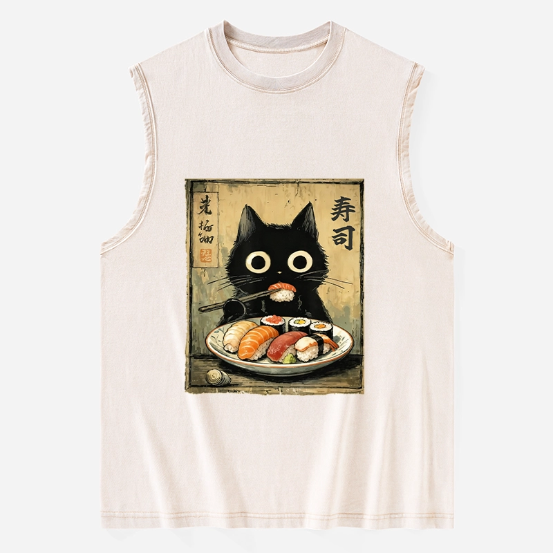 Tokyo-Tiger Vintage Japanese Sushi Cat Washed Tank