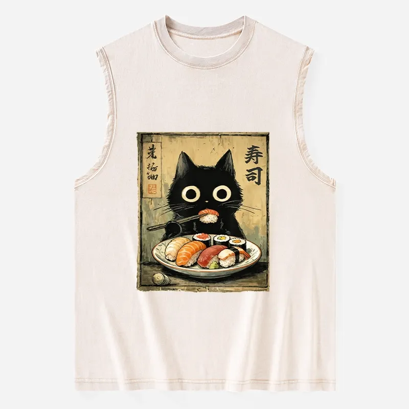 Tokyo-Tiger Vintage Japanese Sushi Cat Washed Tank