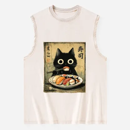 Tokyo-Tiger Vintage Japanese Sushi Cat Washed Tank