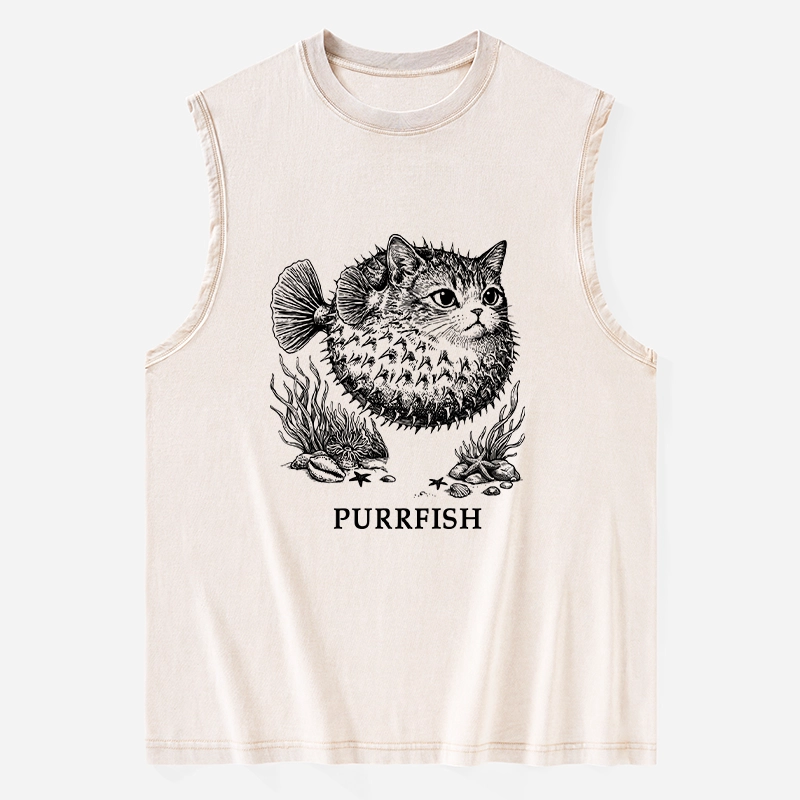 Tokyo-Tiger Spiky Puffer With Cute Cat Head Washed Tank