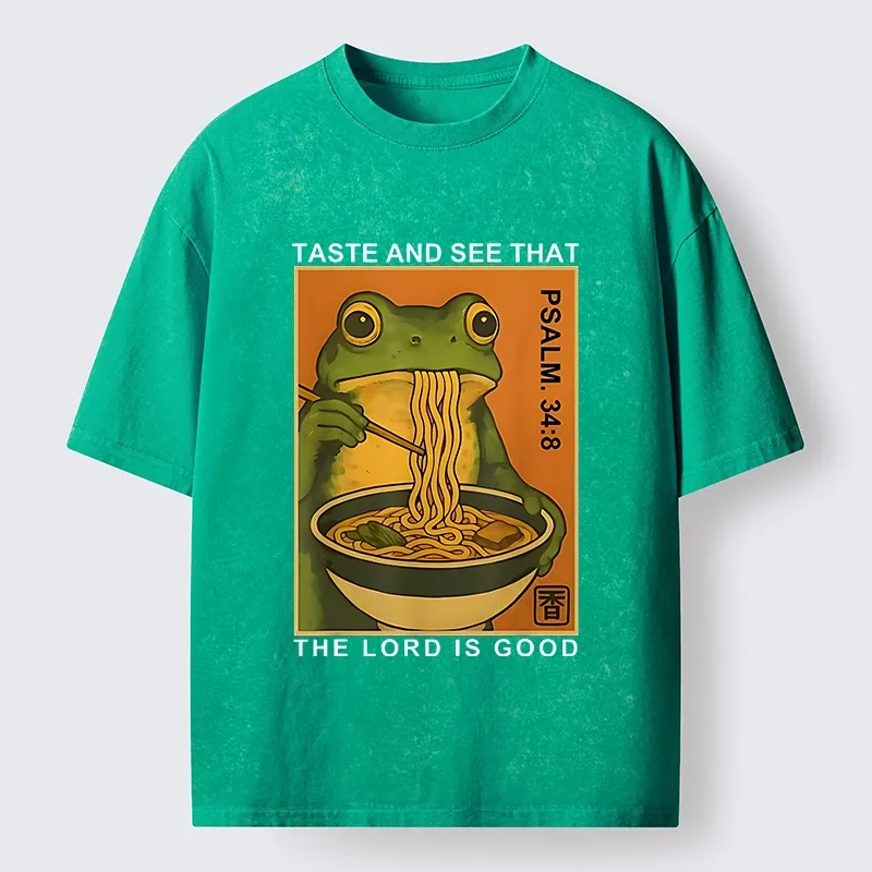 Tokyo-Tiger Asian Frog Slurp Noodle Humor Washed T-Shirt
