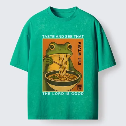 Tokyo-Tiger Asian Frog Slurp Noodle Humor Washed T-Shirt