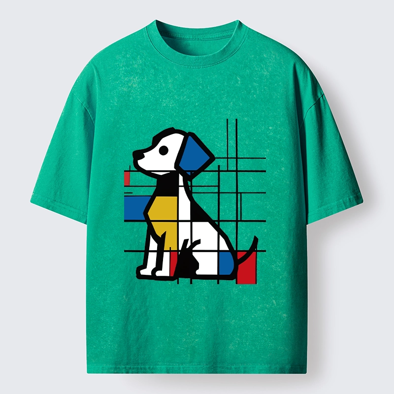 Tokyo-Tiger Mondrian Geometric Dog Art Washed T-Shirt