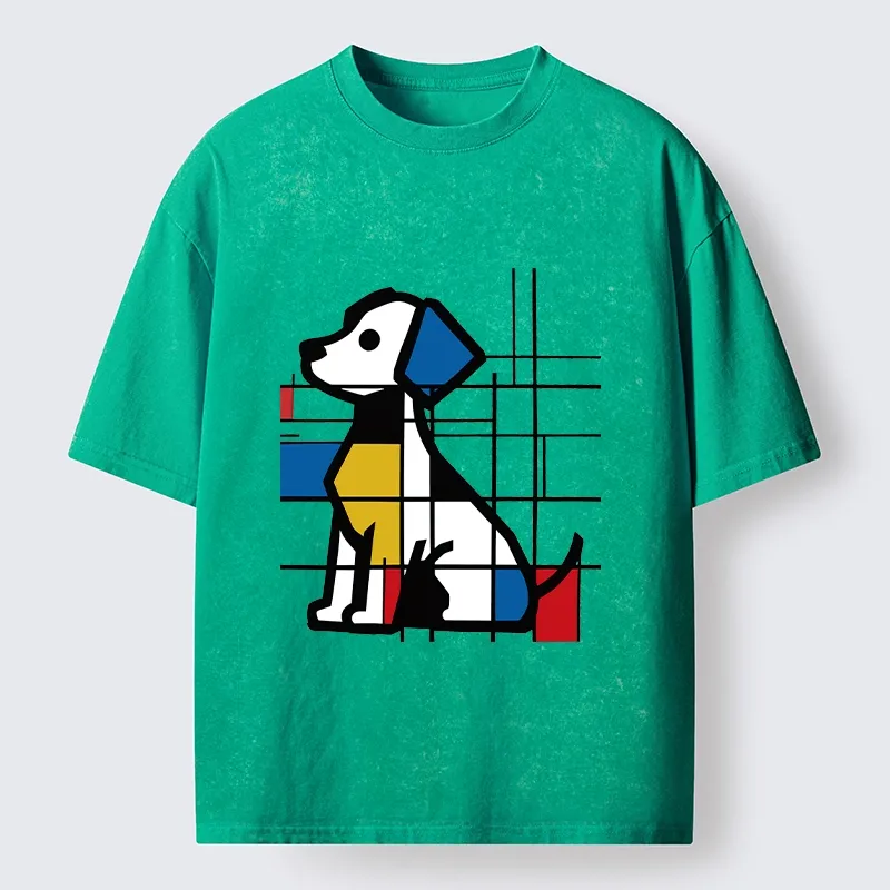 Tokyo-Tiger Mondrian Geometric Dog Art Washed T-Shirt