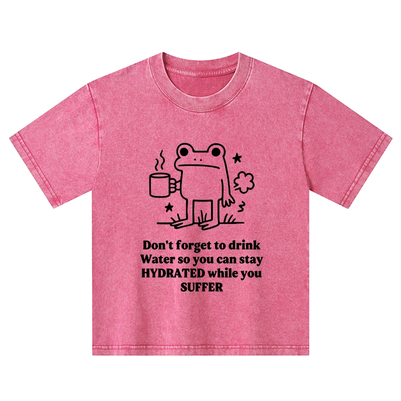 Tokyo-Tiger Frog Says Drink Water Kids Washed T-Shirt