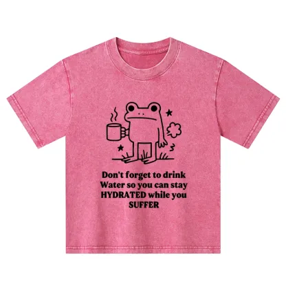 Tokyo-Tiger Frog Says Drink Water Kids Washed T-Shirt