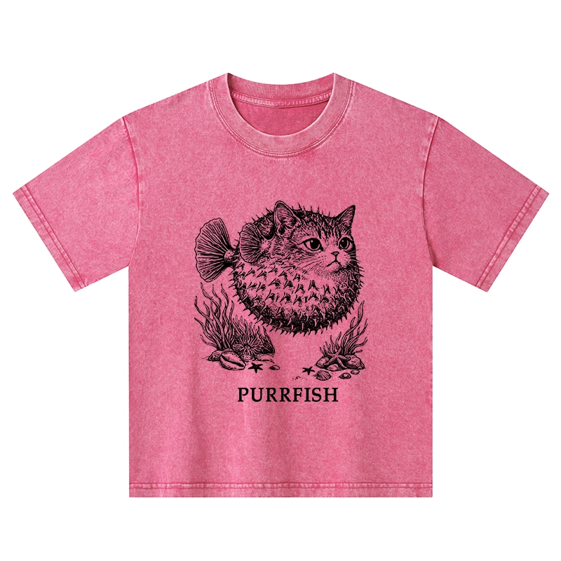 Tokyo-Tiger Spiky Puffer With Cute Cat Head Kids Washed T-Shirt