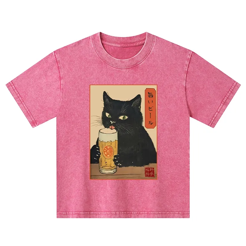 Tokyo-Tiger Cat Holding A Glass Of Beer Kids Washed T-Shirt