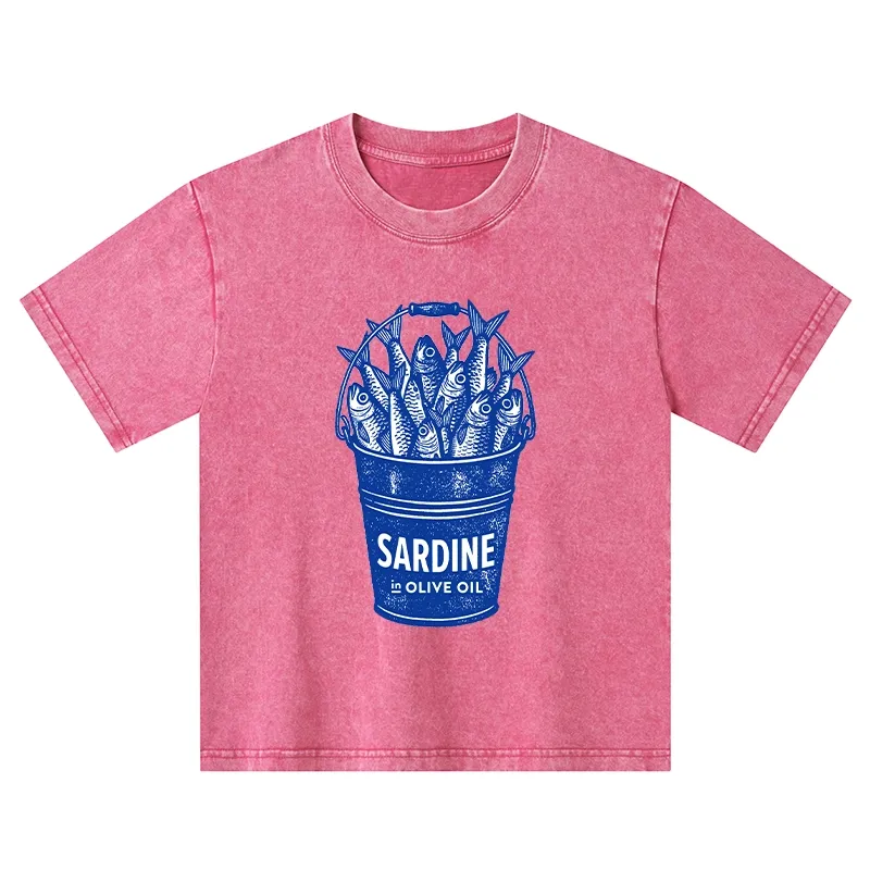 Tokyo-Tiger Vintage Bucket Full Of Fresh Sardines Kids Washed T-Shirt