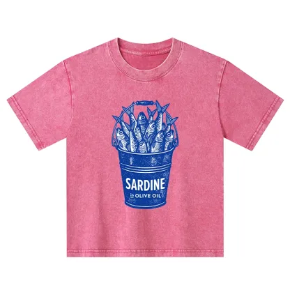Tokyo-Tiger Vintage Bucket Full Of Fresh Sardines Kids Washed T-Shirt