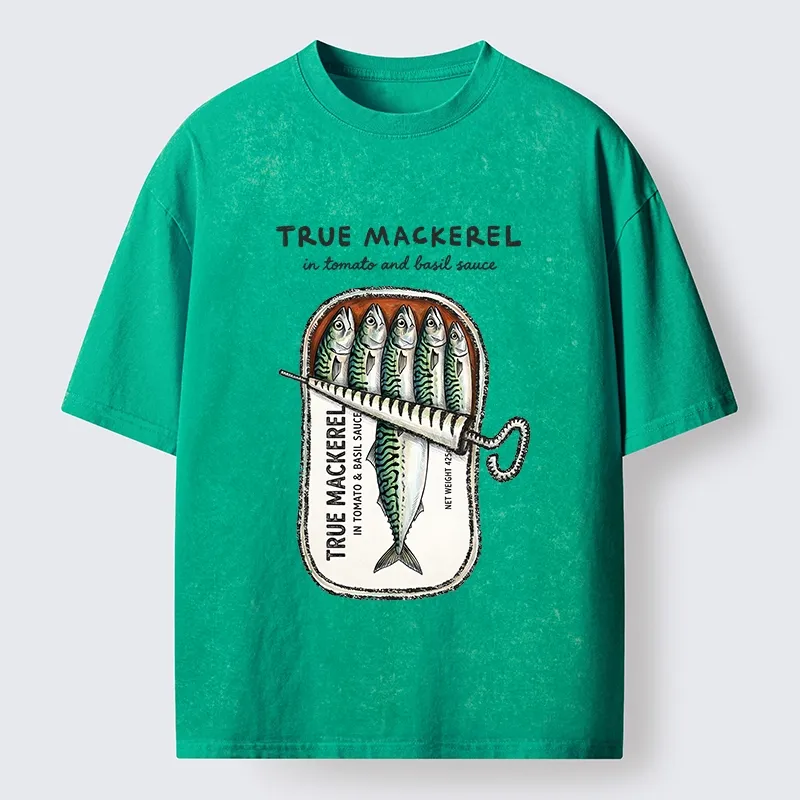 Tokyo-Tiger Funny Meme Vintage Seafood Can Graphic Washed T-Shirt