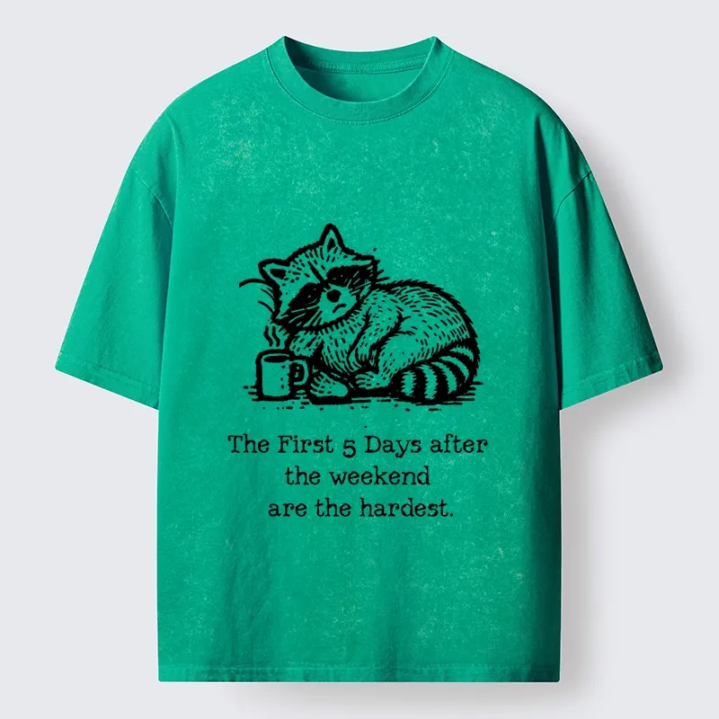 Tokyo-Tiger Funny Meme Monday Blues Coffee Raccoon Washed T-Shirt