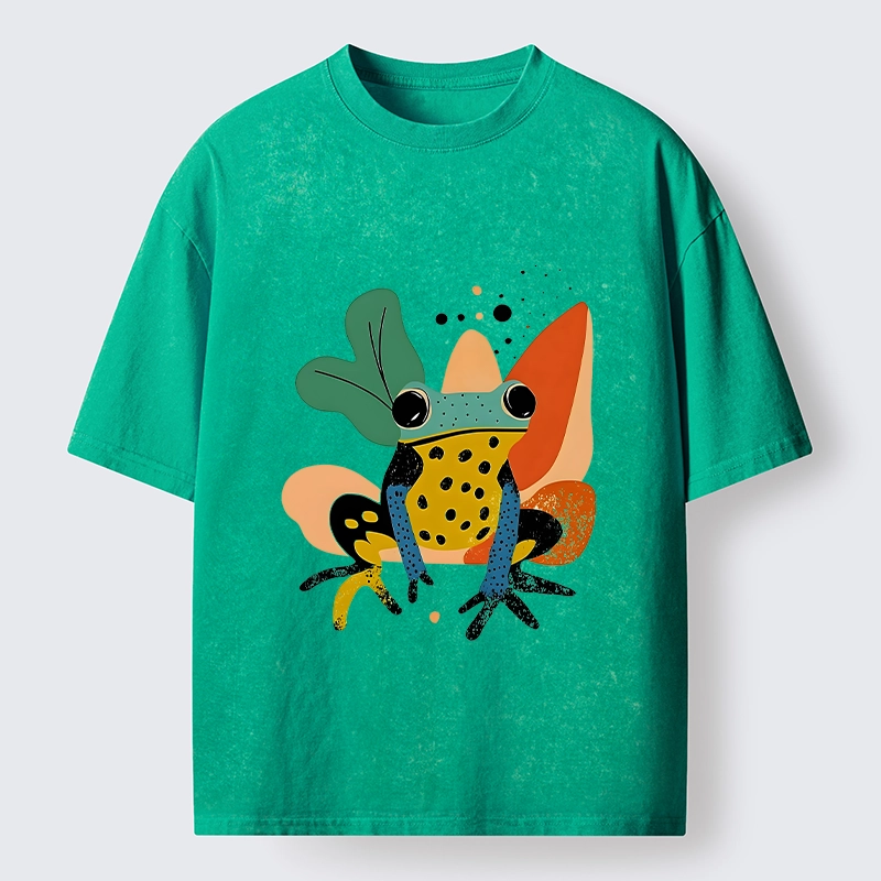 Tokyo-Tiger Vibrant Shapes Colorful Jungle Frog Tee Washed T-Shirt