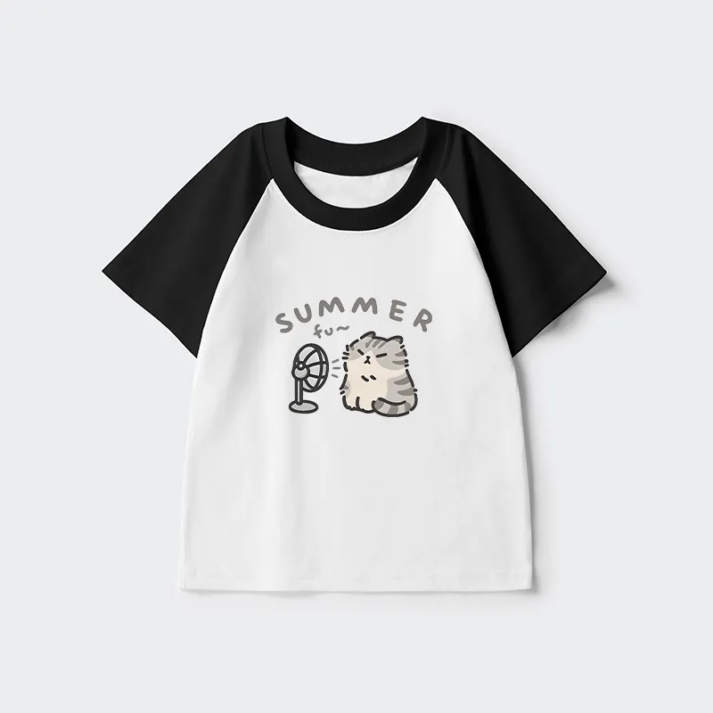 Tokyo-Tiger Summer Cat Chills With A Fan Kids Raglan T-shirt Sale