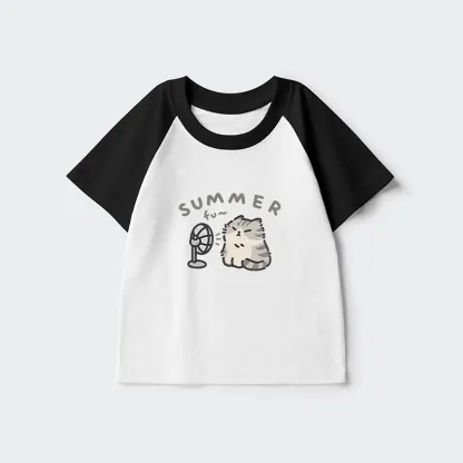 Tokyo-Tiger Summer Cat Chills With A Fan Kids Raglan T-shirt