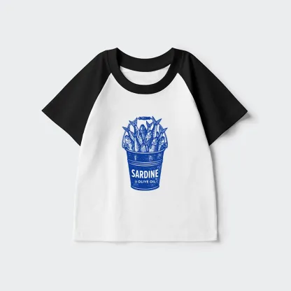 Tokyo-Tiger Vintage Bucket Full Of Fresh Sardines Kids Raglan T-shirt