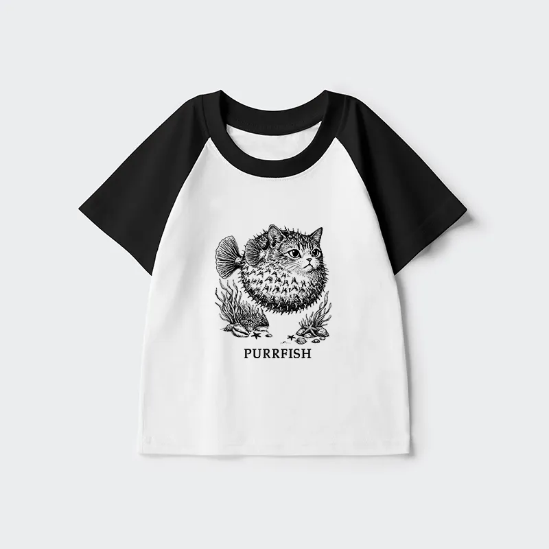Tokyo-Tiger Spiky Puffer With Cute Cat Head Kids Raglan T-shirt