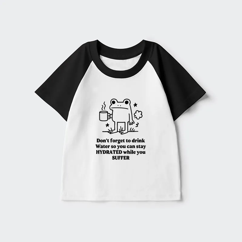Tokyo-Tiger Frog Says Drink Water Kids Raglan T-shirt