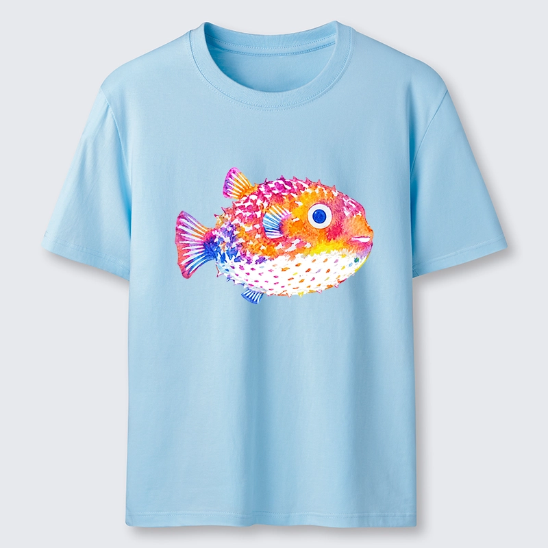 Tokyo-Tiger Rainbow Watercolor Puffer Fish Art Classic T-Shirt