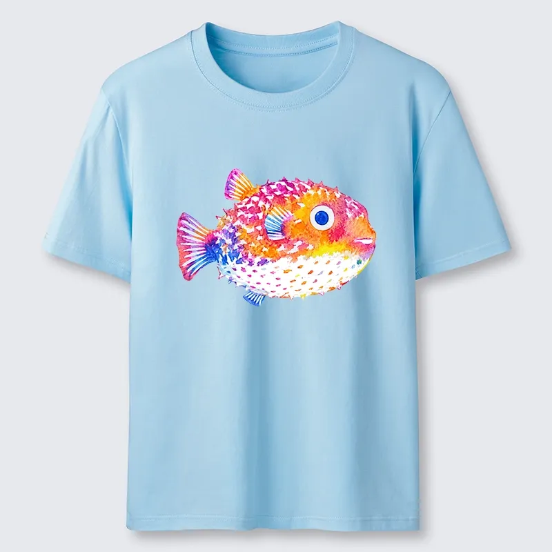 Tokyo-Tiger Rainbow Watercolor Puffer Fish Art Classic T-Shirt
