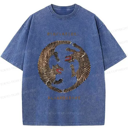 Tokyo-Tiger Two Tigers Playing Funny Washed T-Shirt