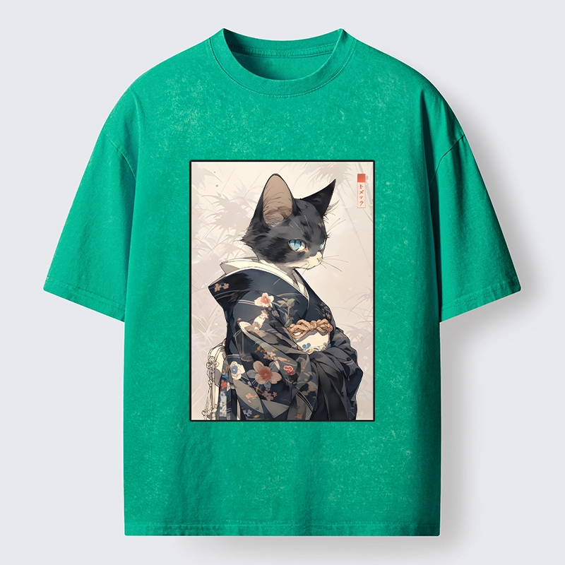 Tokyo-Tiger Vintage Japanese Cat Portrait Art Washed T-Shirt