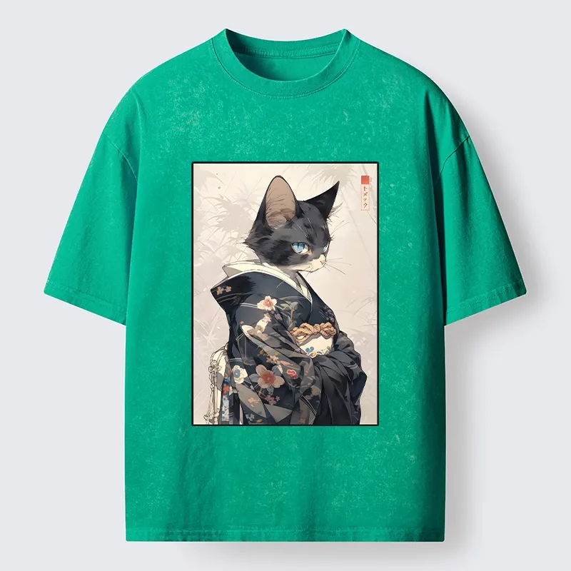 Tokyo-Tiger Vintage Japanese Cat Portrait Art Washed T-Shirt
