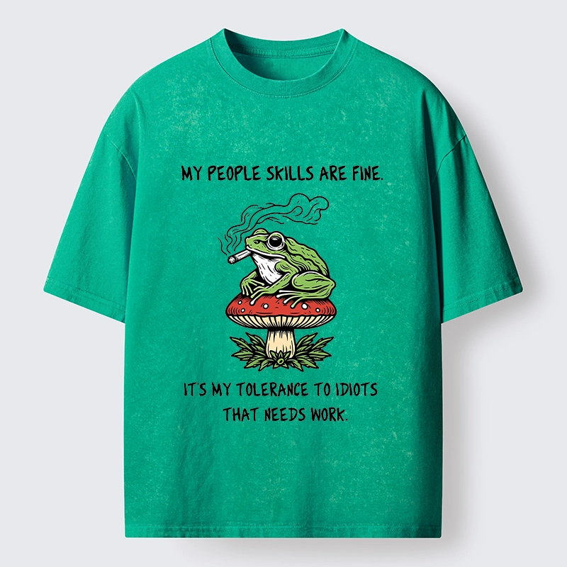 Tokyo-Tiger Relax Frog On Red Spotted Mushroom Washed T-Shirt