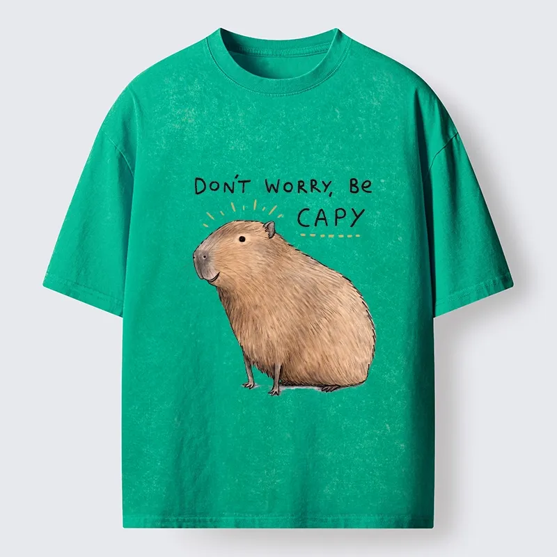 Tokyo-Tiger Calm Happy Capybara Relax Life Print Washed T-Shirt