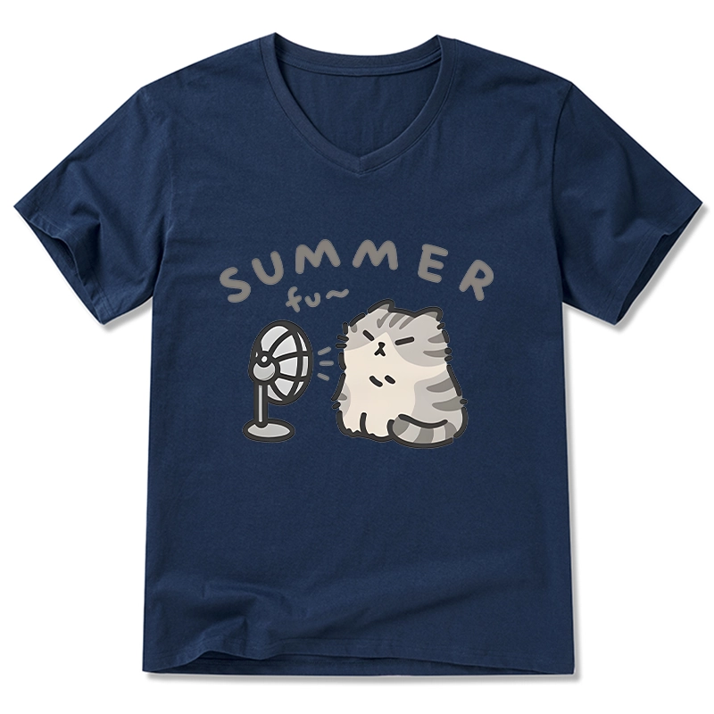 Tokyo-Tiger Summer Cat Chills With A Fan V-Neck Classic T-Shirt
