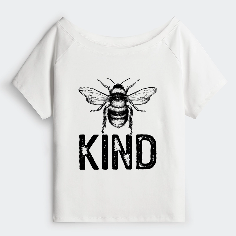 Tokyo-Tiger Minimalist Bee Kind Illustration Off Shoulder T-Shirt