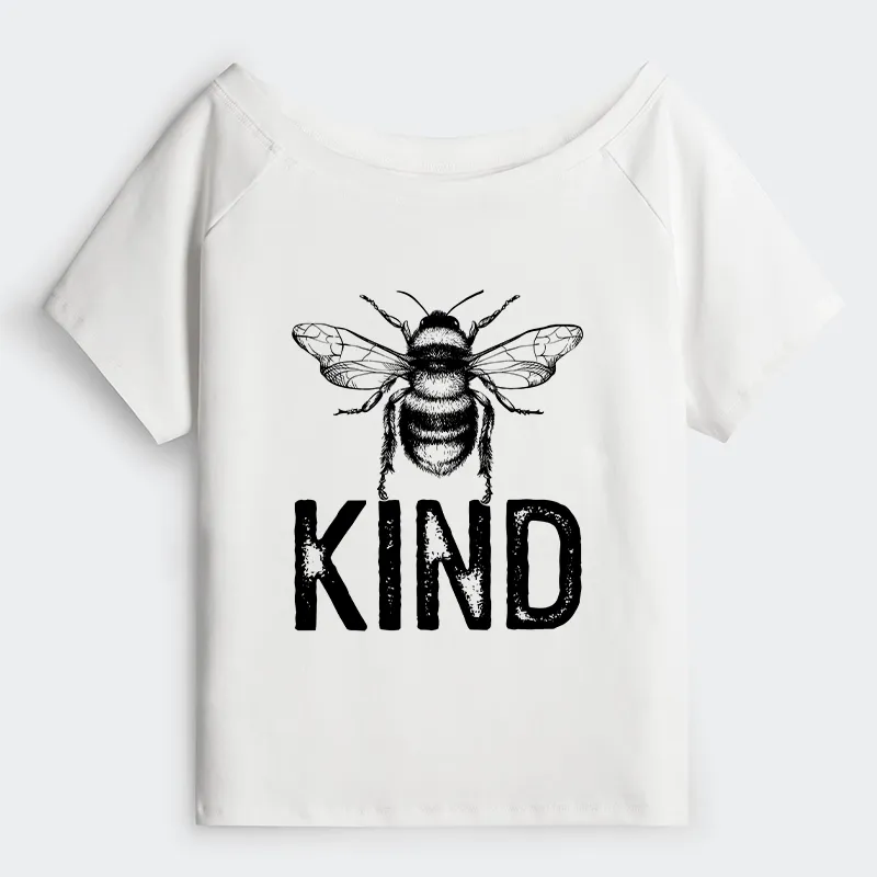 Tokyo-Tiger Minimalist Bee Kind Illustration Off Shoulder T-Shirt Sale