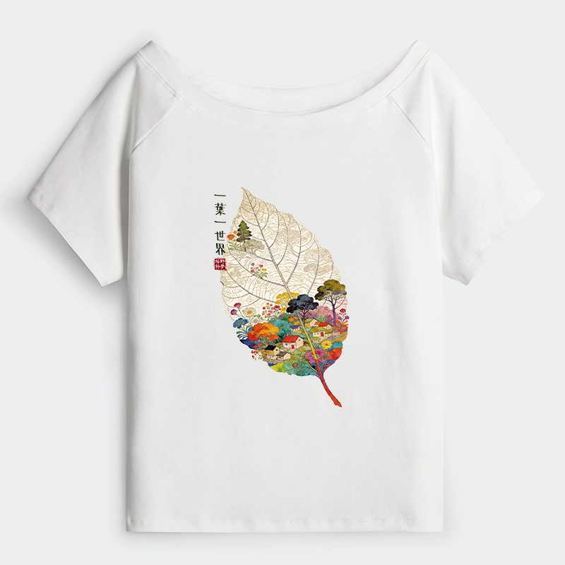 Tokyo-Tiger One Leaf Holds A Tiny Colorful World Off Shoulder T-Shirt
