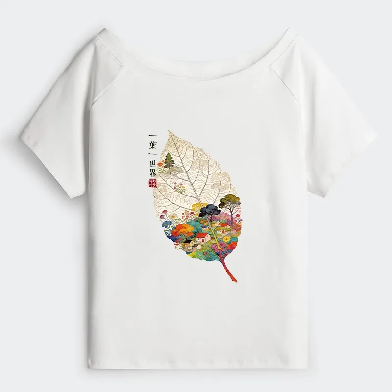 Tokyo-Tiger One Leaf Holds A Tiny Colorful World Off Shoulder T-Shirt Sale