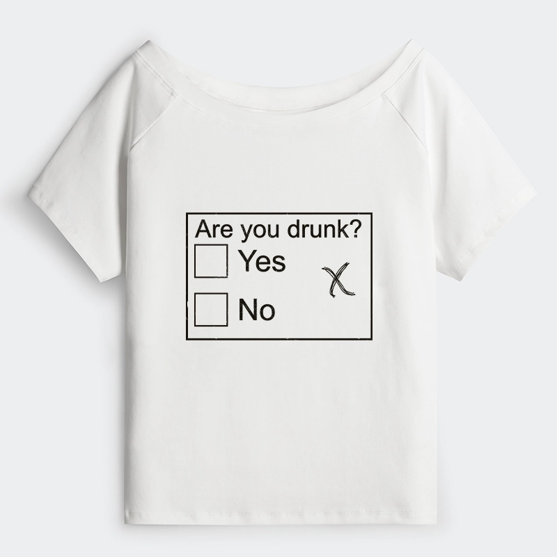 Tokyo-Tiger Confused Drunk Checkbox Graphic Off Shoulder T-Shirt