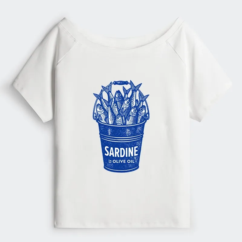 Tokyo-Tiger Vintage Bucket Full Of Fresh Sardines Off Shoulder T-Shirt Sale