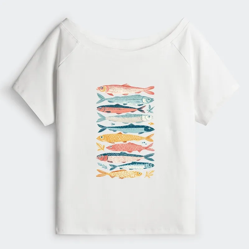 Tokyo-Tiger Beautiful Colorful Fish In The Sea Off Shoulder T-Shirt