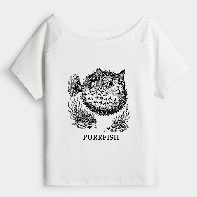 Tokyo-Tiger Spiky Puffer With Cute Cat Head Off Shoulder T-Shirt